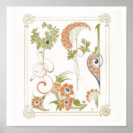Poster Art nouveau Mucha abstrato floral verde