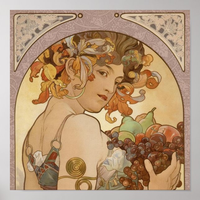 Póster Art Nouveau Mulher Mucha Linda (Frente)