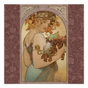 Póster Art Nouveau Mulher Mucha Linda