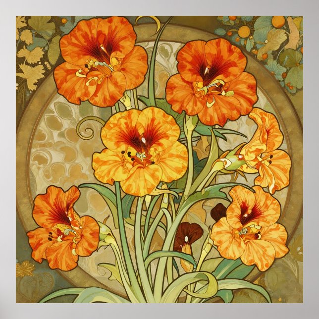 Poster Art Nouveau Nasturtium Floral Pattern (Frente)