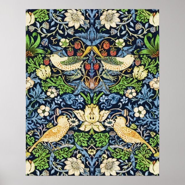 Poster Art Nouveau Pássaro e Flor Padrão de Tapeçaria (Frente)