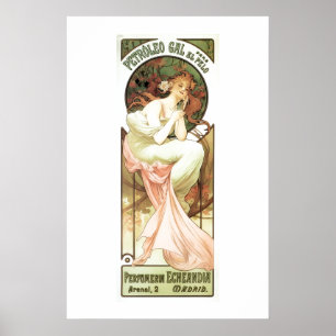 Poster Art nouveau Petróleo gal Madrid alphonse mucha