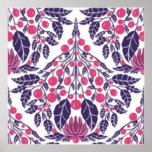 Poster Art Nouveau Pink & Purple Vintage Floral Scallop
