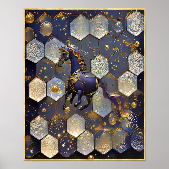 Poster Art Nouveau Purple Dourado Fantasy Horse Design (Frente)