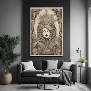 Póster Art Nouveau Retrato Feminino Intrai Arte Floral