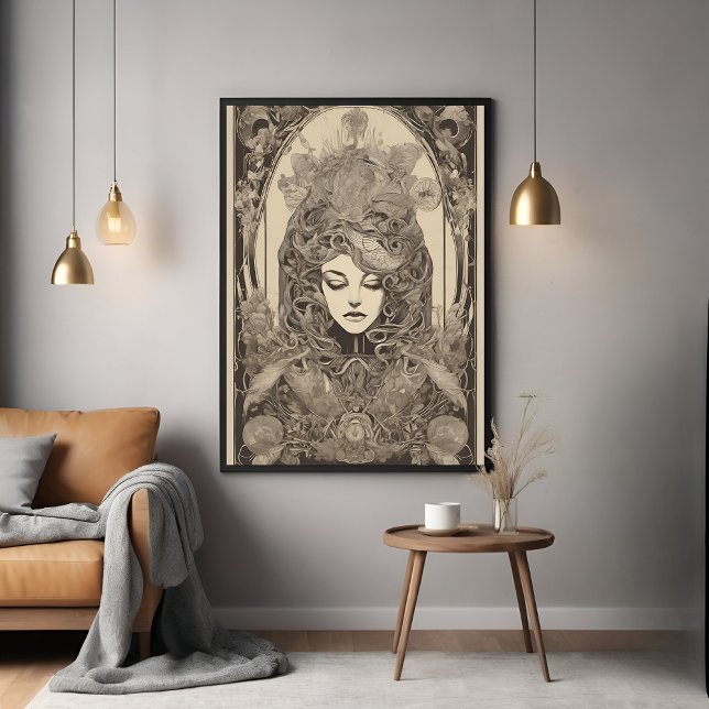 Poster Art Nouveau Retrato Feminino Intrai Arte Floral (Criador carregado)