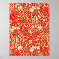 Art Nouveau Seaweed Floral, Coral Laranja Profundo