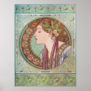 Poster Art nouveau senhora com folhas de louros