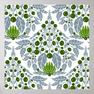 Poster Art Nouveau Slate &Green-Vintage Floral Scallop