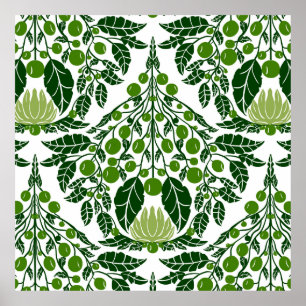 Poster Art Nouveau Slate & Green-Vintage Floral Scallop