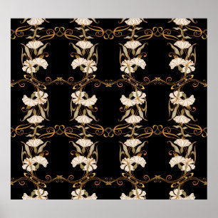 Poster Art Nouveau Style: Vintage Preto-Dourado.