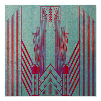 Póster Art nouveau, vermelho, teal, verde, vintage, art d