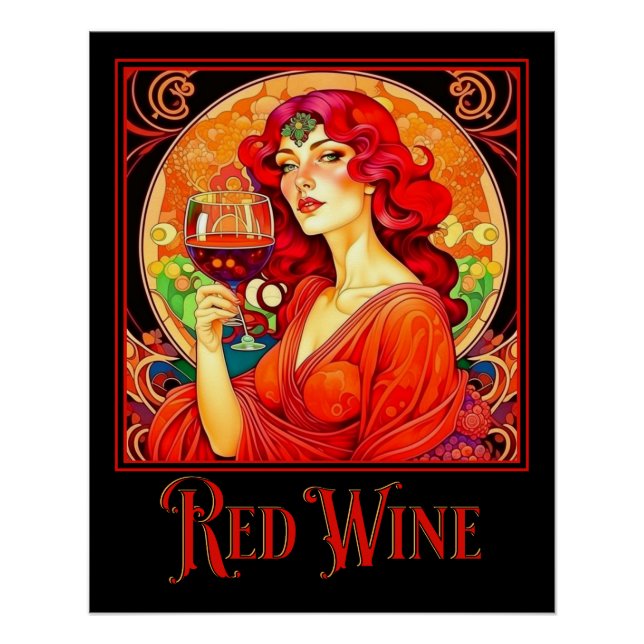 Póster Art Nouveau Vinho Vermelho (Frente)