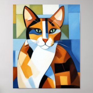 Poster Art Painting Cubist Calico Cat