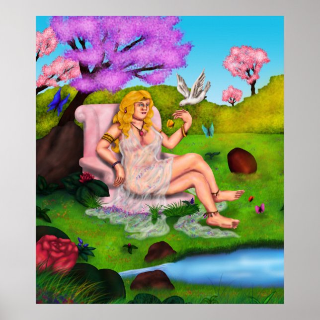 Poster Art Vênus e pomba branca voadora no Jardim Éden (Frente)