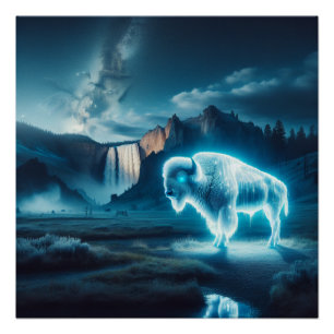 Póster Art White Buffalo Yellowstone Park