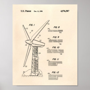 Póster Arte 1990 da patente do rotor de turbina eólica