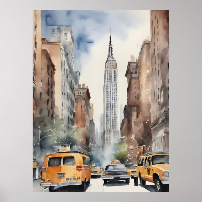 Poster Arte a aquarela de Nova Iorque (Frente)