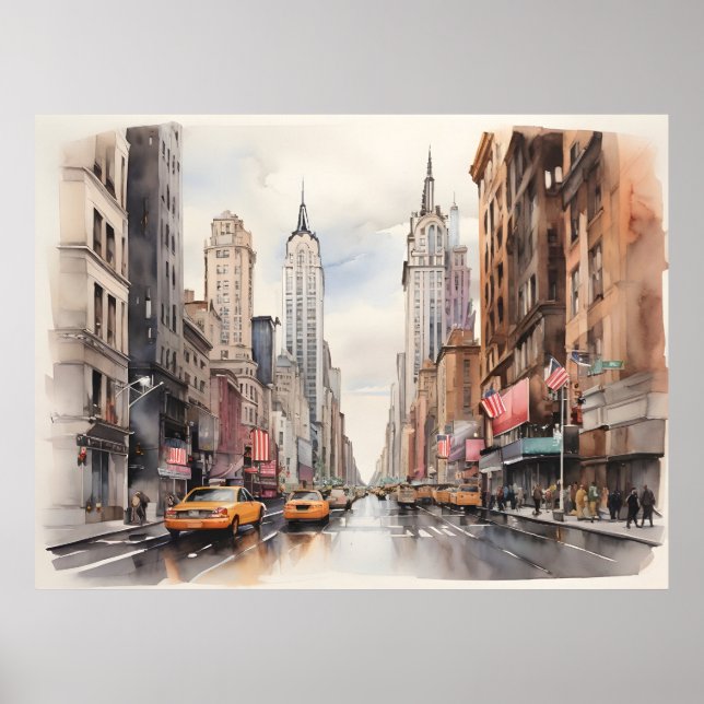 Poster Arte a aquarela de Nova Iorque (Frente)
