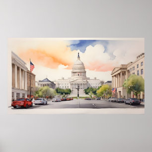 Poster Arte a aquarela Washington DC