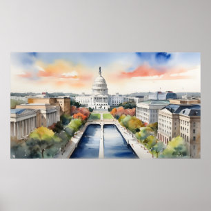 Poster Arte a aquarela Washington DC