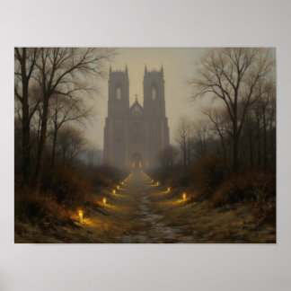 Poster Arte a Óleo Impressionista de Caminho de Catedral