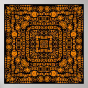 Póster Arte abstracta retro Dourado dos quadrados do art