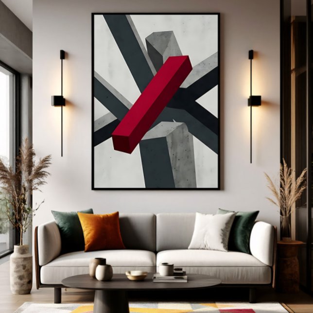 Poster Arte Abstrata 3D Vermelha Preta e Branca Ousada (Criador carregado)