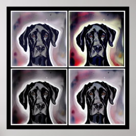Poster Arte abstrata aquarela do Grande Danês preto