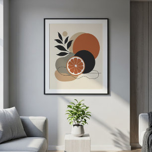 Poster Arte Abstrata Boho Moderna Laranja e Terracota