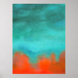 Póster Arte abstrata céu fogo lava vermelho laranja turqu