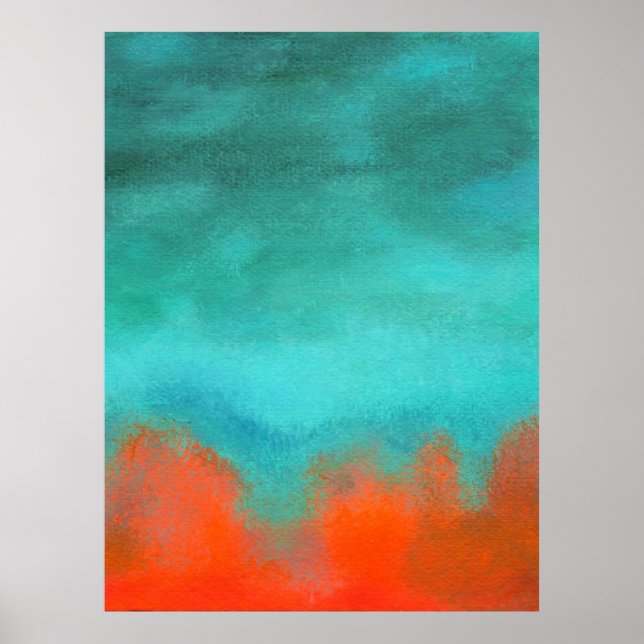 Póster Arte abstrata céu fogo lava vermelho laranja turqu (Frente)