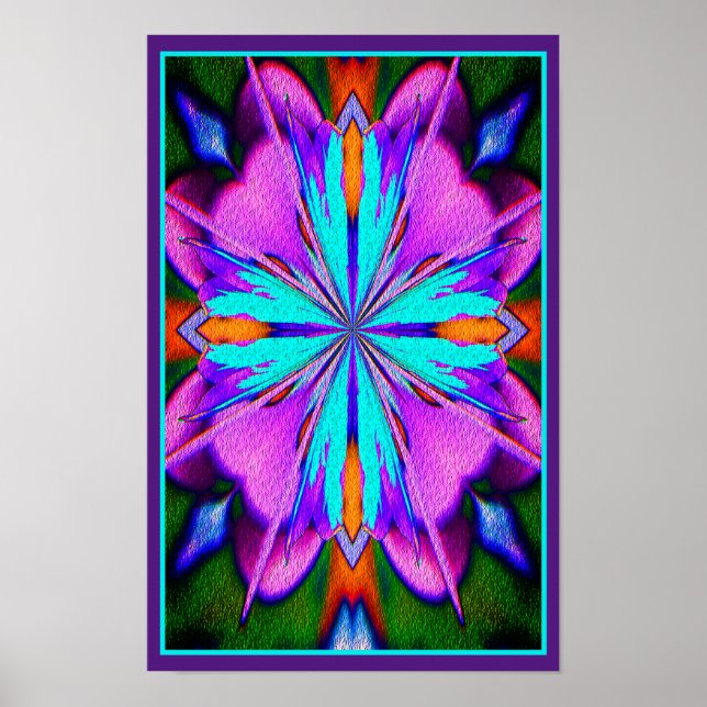 Poster Arte abstrata colorida roxa e turquesa (Frente)