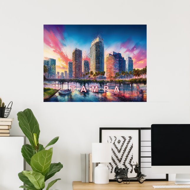 Poster Arte abstrata colorida vibrante Tampa Flórida (Escritório em casa)