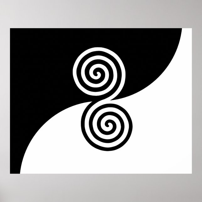 Poster Arte Abstrata com Círculos Espirais em Preto e Bra (Frente)