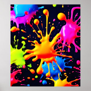 Poster Arte abstrata com respingos de tinta neon