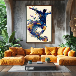 Poster Arte Abstrata com Tinta Fluida de Jogador de Futeb