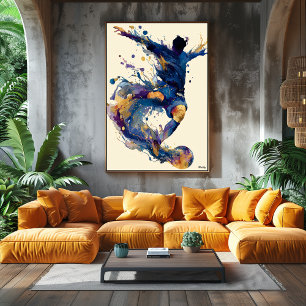 Poster Arte Abstrata com Tinta Fluida de Jogador de Futeb