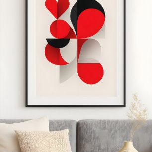 Poster Arte abstrata de amor geométrico moderno vermelho