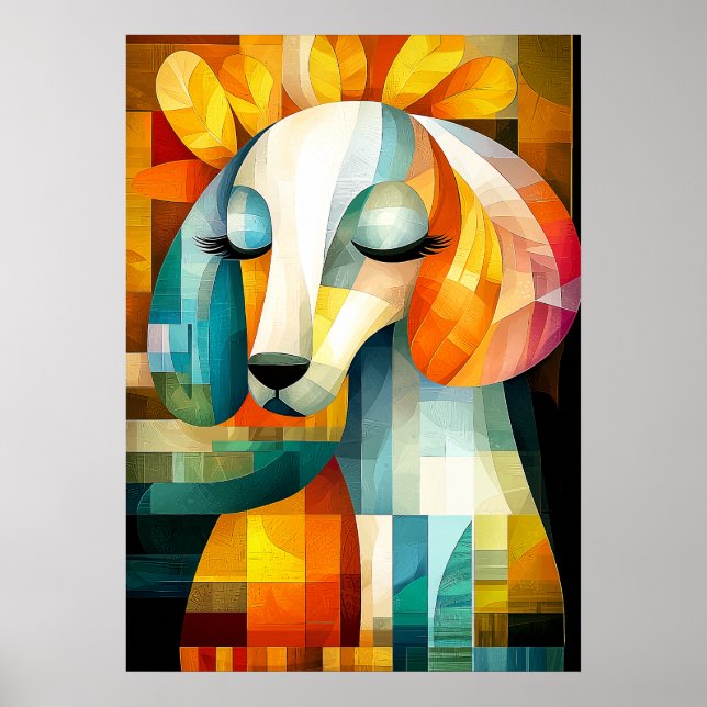 Poster Arte Abstrata de Cachorro - Design Geométrico de A (Frente)
