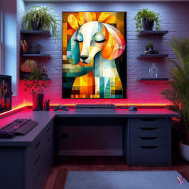Poster Arte Abstrata de Cachorro - Design Geométrico de A