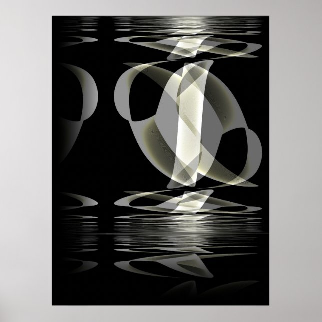Poster Arte Abstrata de Cartaz Preto Branco Reflexão (Frente)