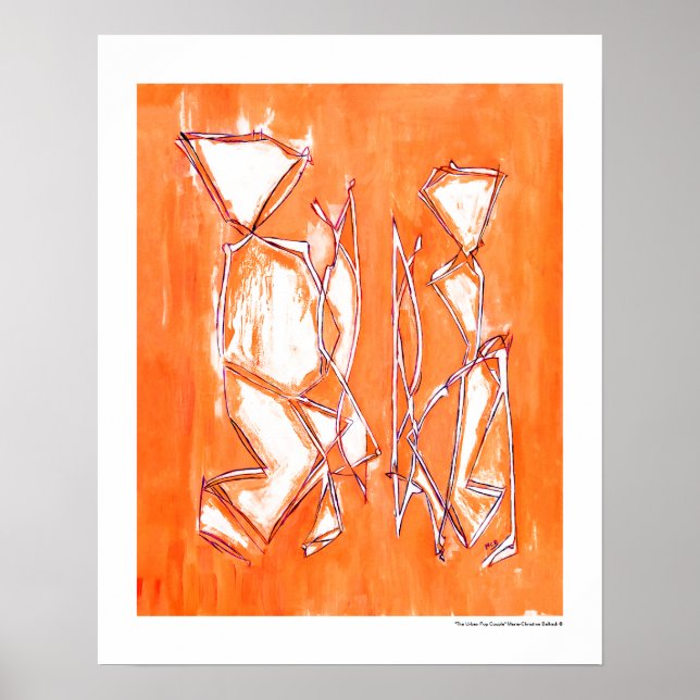 Póster Arte Abstrata de Casal Pop Vibrante Laranja (Frente)