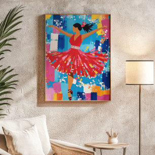 Poster Arte Abstrata de Dançarina de Salsa com Vestido Ve