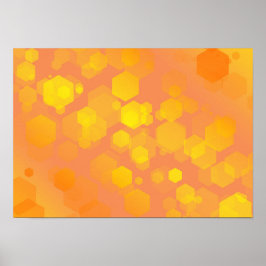 Poster Arte Abstrata de Hexágono - Tons Amarelos e Laranj