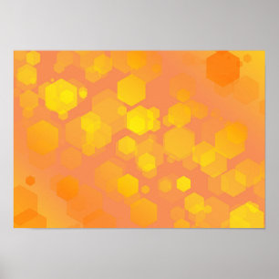 Poster Arte Abstrata de Hexágono - Tons Amarelos e Laranj