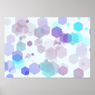 Poster Arte Abstrata de Hexágono - Tons Roxos e Azuis