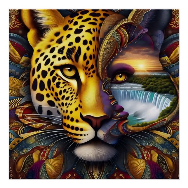 Póster Arte abstrata de leopardo (Frente)