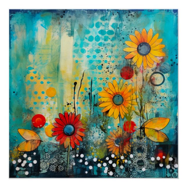 Póster arte abstrata de margarida floral elegante e sofis (Frente)