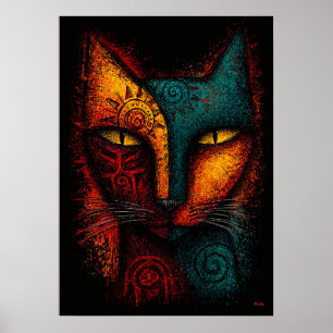 Poster Arte Abstrata de Oracle de Gato Primal – Expressio